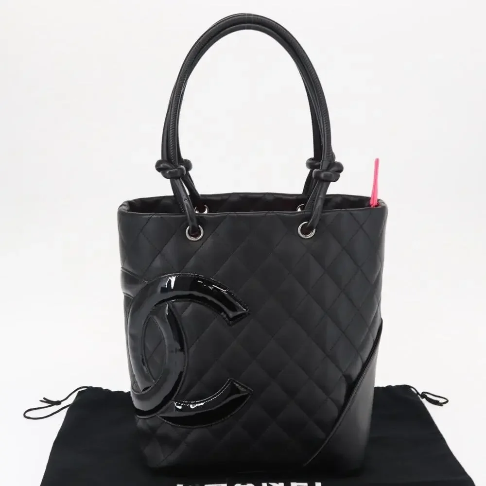 Chanel Leather Cambon Line Matelasse Tote Bag Black